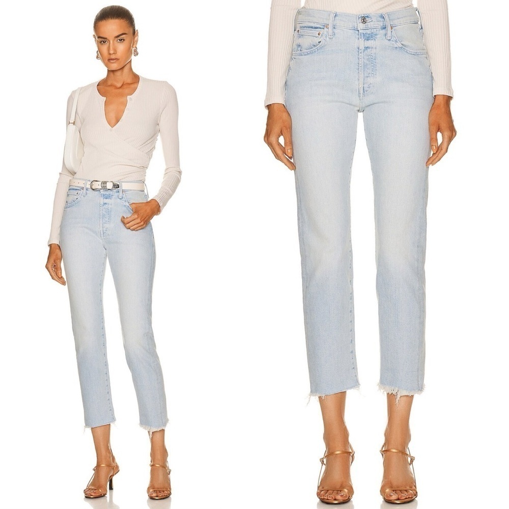 Mother- The Scrapper Cuff Ankle Fray Light Wash Lonely Hearts Club Size 25